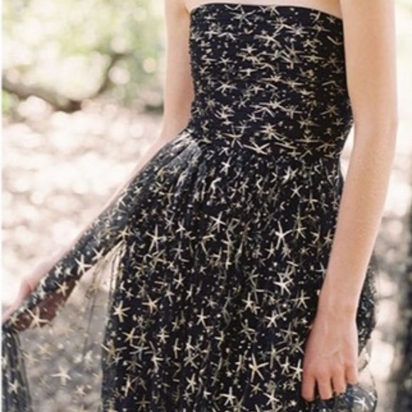 Joanna August x BHLDN Brenda 2 Black Gold Celestial Star Tulle Strapless Maxi - Picture 8 of 10
